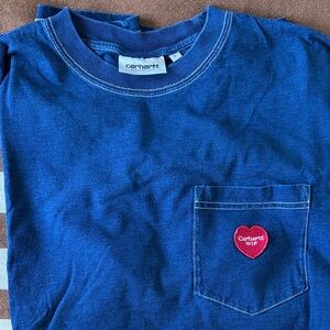 Carhartt WIP Long Sleeve Blue Tee with Heart Patch (Stone Washed) (NEVER WORN)